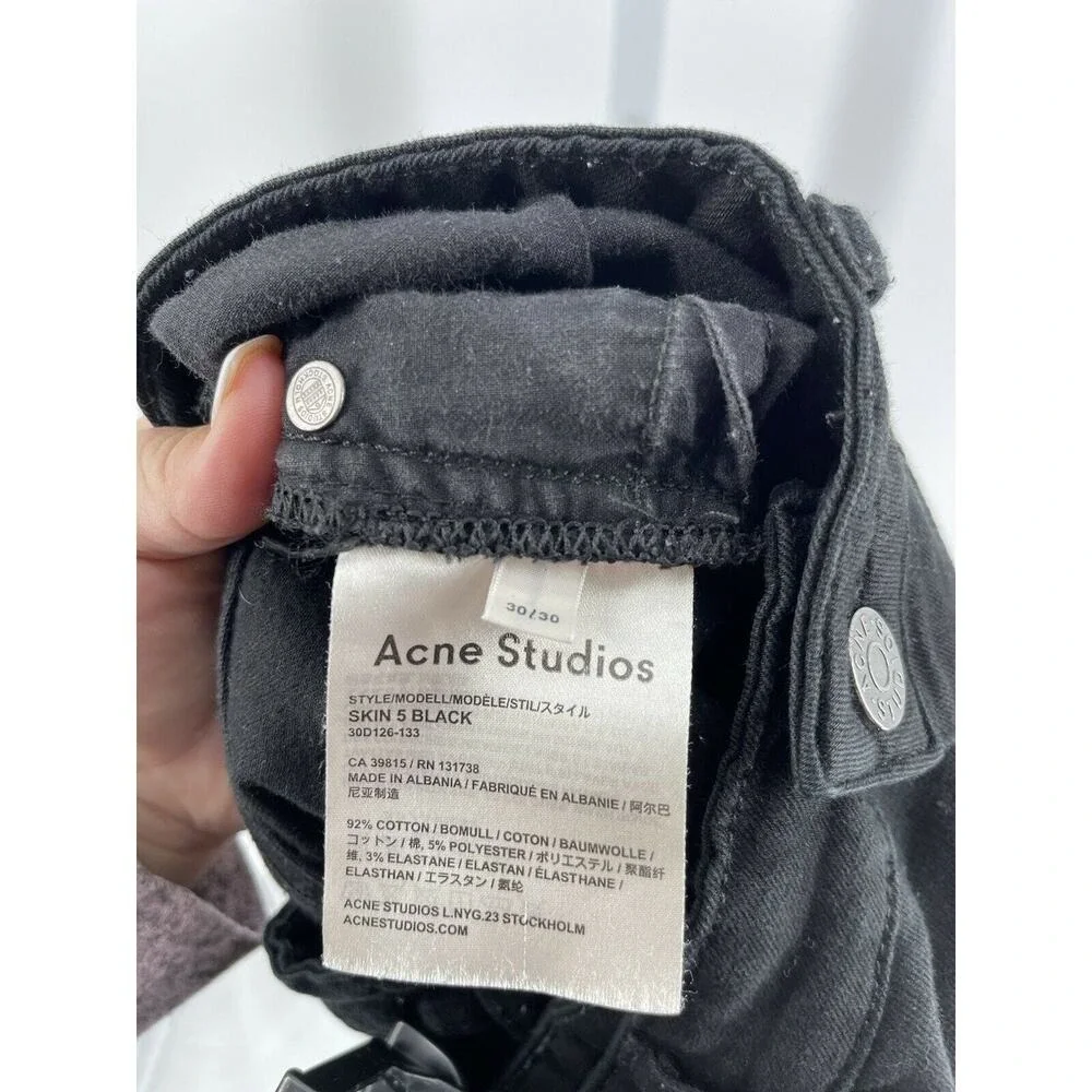 Acne Studios Women's Black Skin 5 Pocket Mid-Rise Skinny Jeans Size 30/30